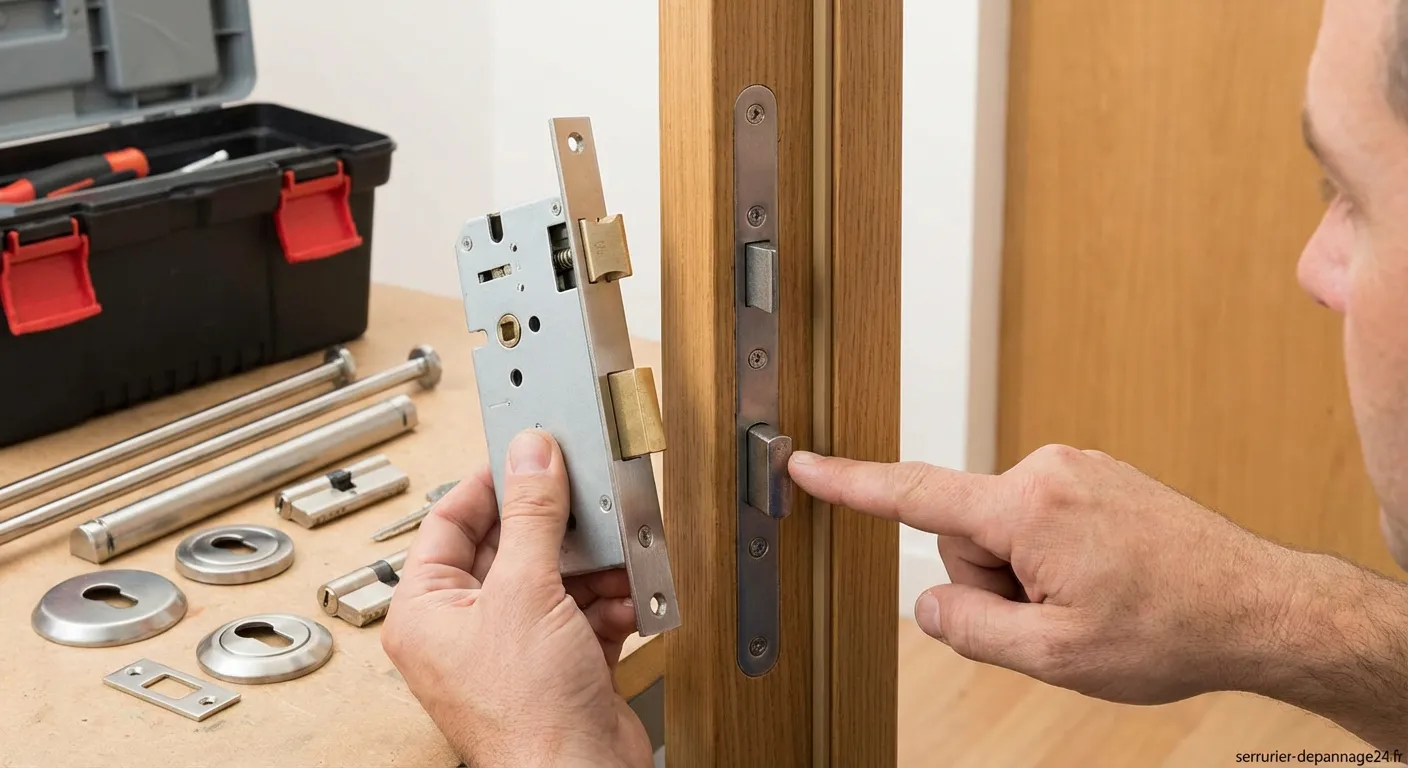 Poignée blindée et garniture de sécurité sur porte d'entrée