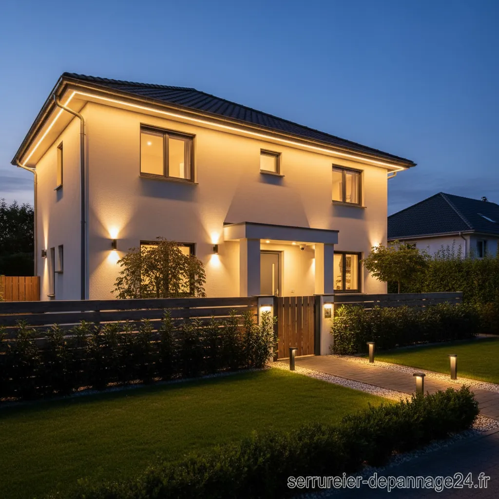 Éclairage dissuasif installé sur la façade d'une maison pour la sécurité