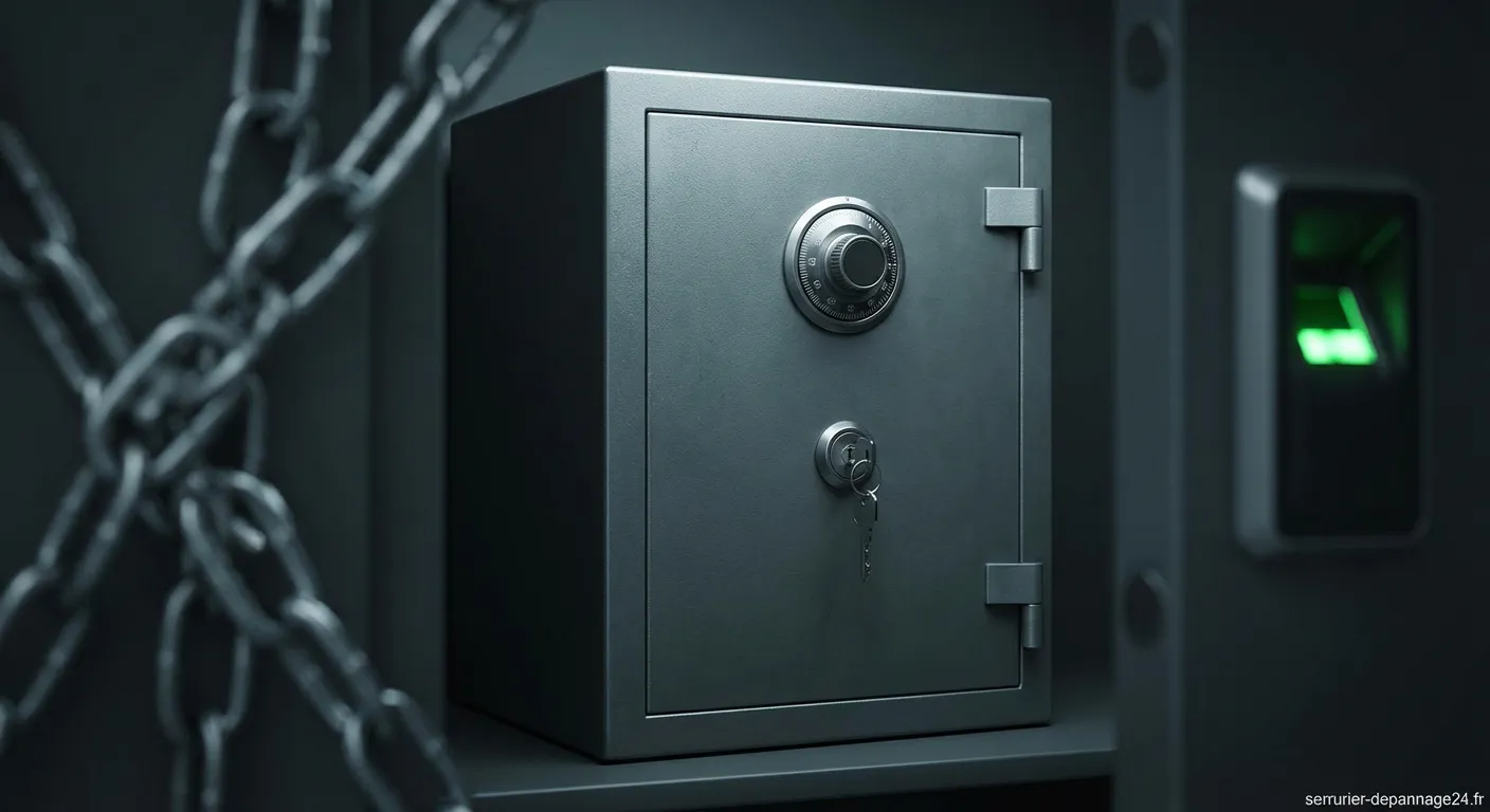 Coffre-fort moderne sécurisé encastré dans un mur